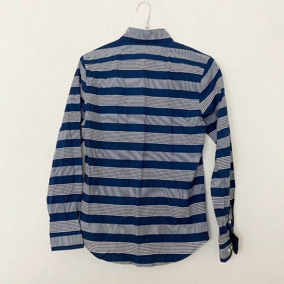 NEW Express Soft Wash Striped Button Down Shirt Men's Size Small Blue White - Picture 2 of 4